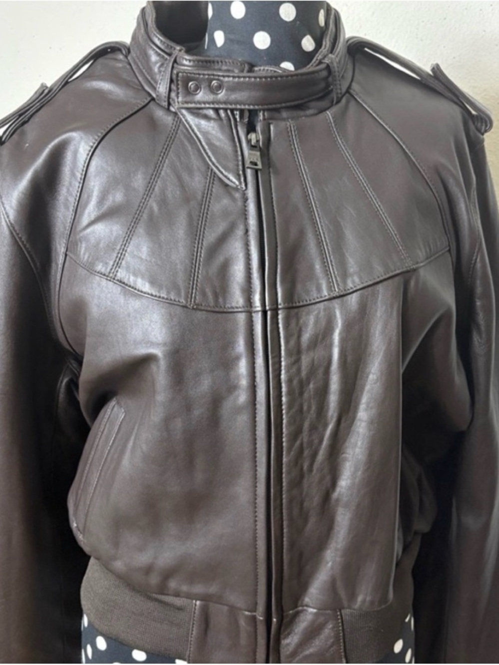 Vtg Knowles & Carter Leather Bomber Jacket w/ Stand Collar detachable lining